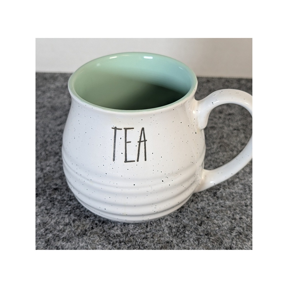 Sheffield Home Tea Mug 20 oz Speckled White Mint Green Ribbed Ceramic Farmhouse
